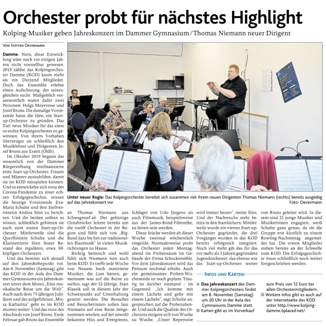 Kolpingorchester Damme probt für das KOnzert am 8.11.2025